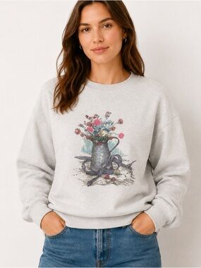 Vintage Northern Reflections Heather Grey Boxy Graphic Floral Cottage Sweatshirt
